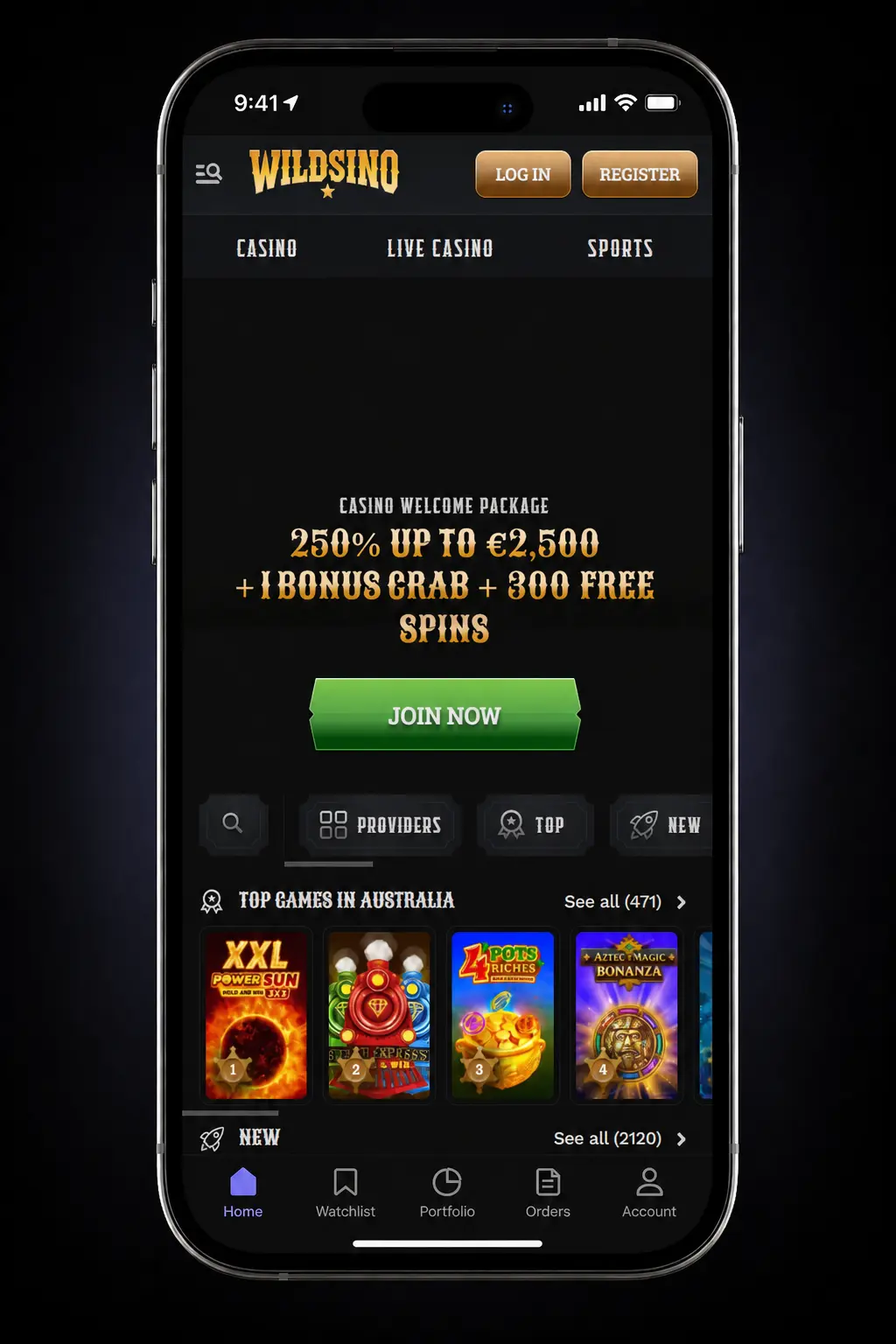 Wildsino casino app login screen showing step-by-step mobile login process across 4 stages